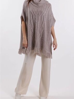 Neiman Marcus Cable-Knit Fringe Poncho